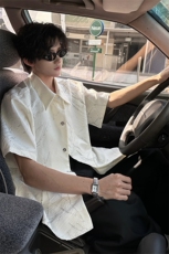 夏季新款短袖衬衫小众解构肌理感黑色裂纹韩版花衬衫打底T恤P50，男装T恤，电商B319
