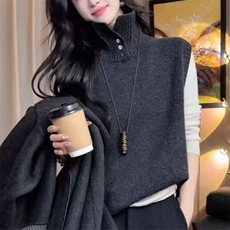 无袖针织衫女春秋新款时尚显瘦背心外搭叠穿上衣，女装马甲，萱芳婷羊绒