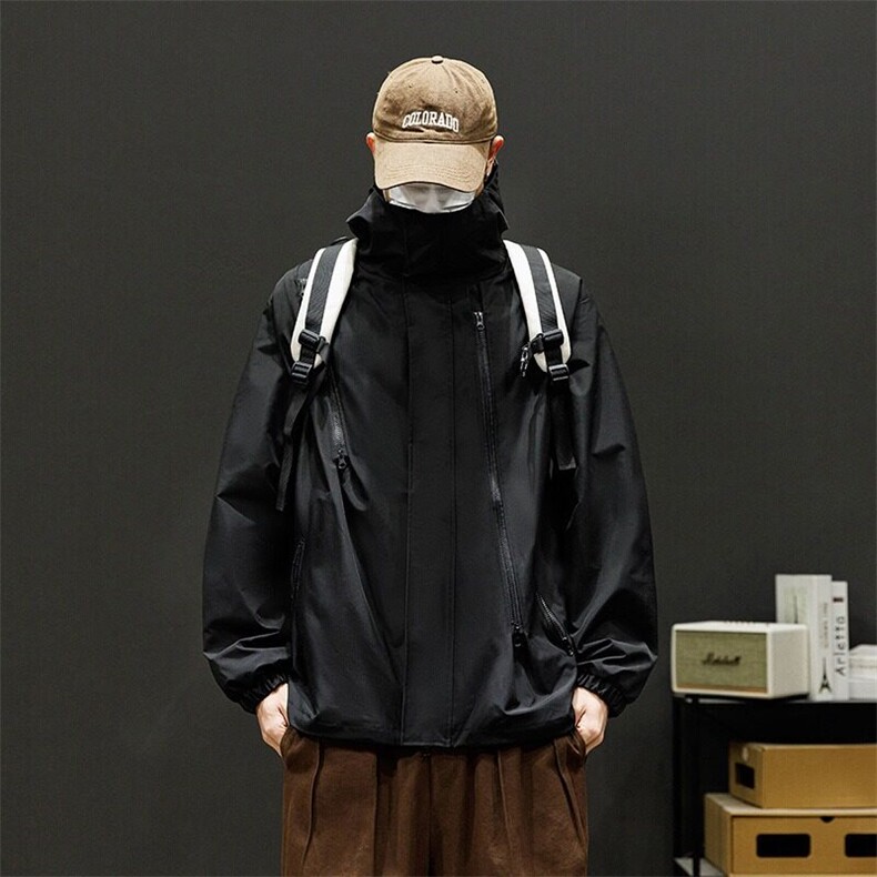 探路者砖红色冲锋衣外套拉链配饰男春秋优质防水冲锋衣J8008,男装夹克,星座1116A-1（原606A）