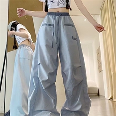 夏日多巴胺休闲裤女韩系格子褶皱感工装裤夏宽松弯刀裤GA8032P50，男装工装外套，星座1013-5