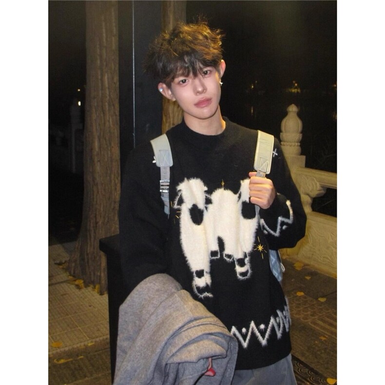 少年感小羊提花毛衣男款秋冬cleanfit绒感内搭上衣条纹加厚针织衫，男装针织衫/毛衣，星座506A