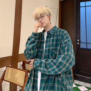 衬衫男秋季新款港风宽松磨毛格子长袖衬衣CS550-P38图片