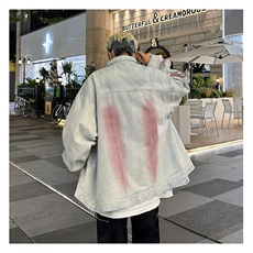 美式复古潮牌水洗做旧扎染涂鸦牛仔外套新款宽松休闲夹克，男装夹克，星座410-7
