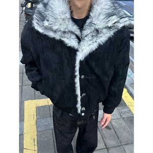 有货DM8224-批138原版狼王座山雕美式假两件棉服图片