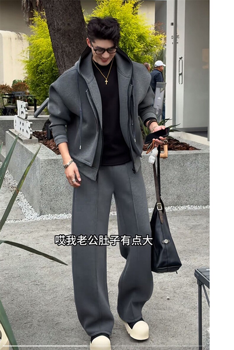 秋冬高克重假两件连帽卫衣直筒裤卫裤套装W352-P128K352-P72网图,男装休闲裤,电商B267