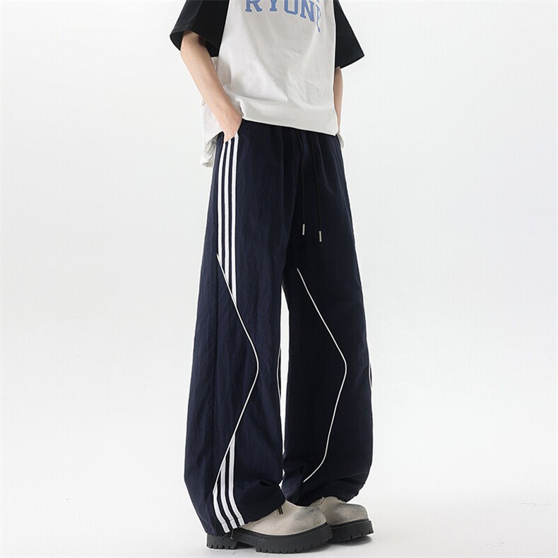 美式高街条纹裤子男夏季冰丝宽松冲锋户外工装伞兵阔腿裤KZ047P55,男装休闲裤,电商B312