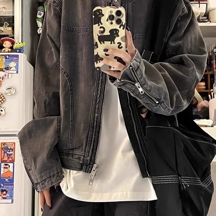 新款小众牛仔外套男款春秋季痞帅高级复古机车夹克潮LJK55288-P82,男装夹克,星座1008