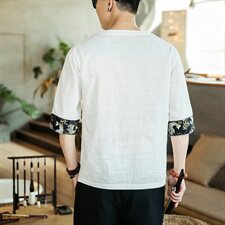 2021中国风夏季薄款棉麻短袖T恤男士大码盘扣上衣QT6005-TX78-P35，男装T恤，星座1112-5（原712-5）