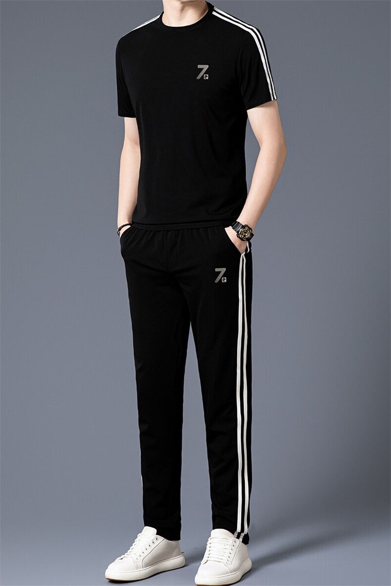 HP5077夏季新款男士运动休闲套装二件套圆领刺绣男装速干百搭短袖,男装休闲套装,电商B360