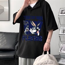 LD54234-P45连帽短袖t恤男大码胖子带帽五分袖中袖大皂风，男装T恤，电商A040