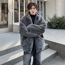 仿皮草夹棉连帽高领外套冬季水貂绒痞帅加厚连帽开衫上衣892p125，男装棉衣，电商A458A