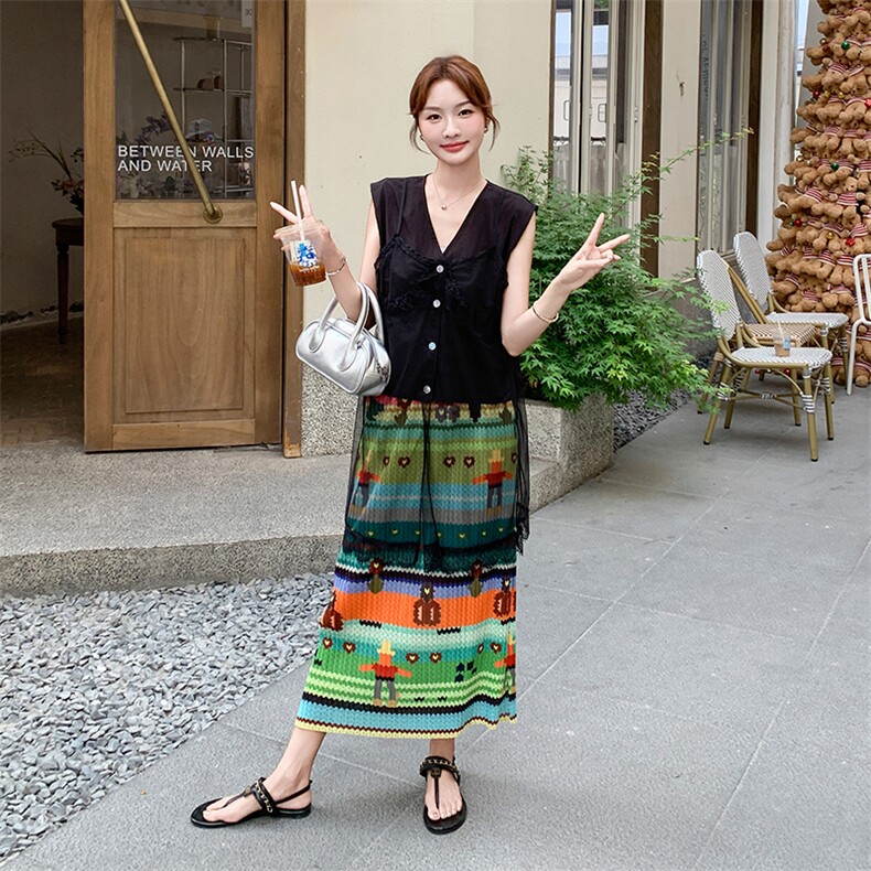 高级感女神范印花褶皱套装裙两件套2575P165K248,女装连衣裙,2C029