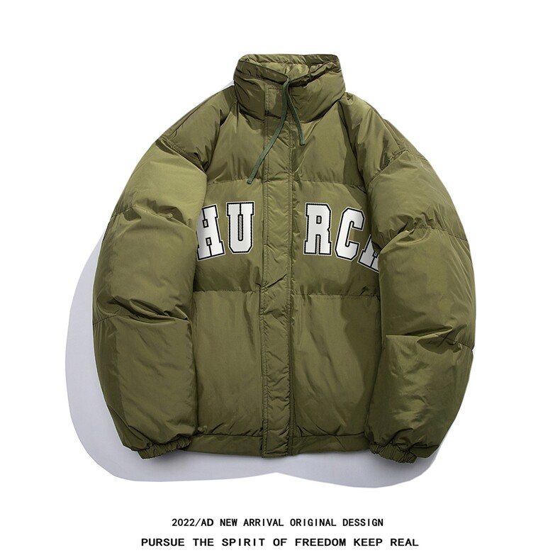 白鸭绒白底冬季字母印花抽绳设计立领羽绒服YR213P195控258,男装羽绒服,电商A247-1