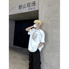 现货自制款美式设计款垫肩短袖，男装T恤，星座910A