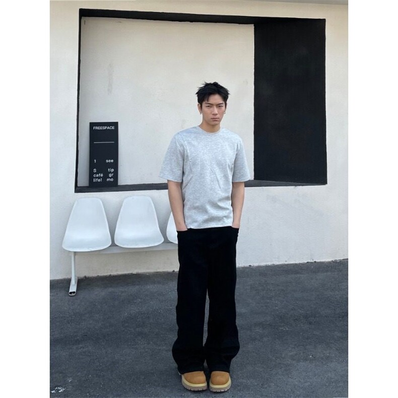 夏季美式复古解构铆钉褶皱设计感短袖T恤男女重磅宽松半袖上衣潮,男装T恤,星座506A