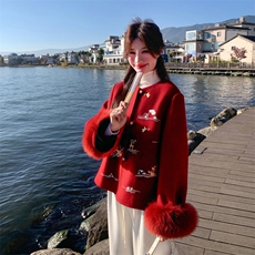 现货新款2183-P390-K569双面羊绒带袖毛狐狸毛可脱，女装双面呢大衣，然然