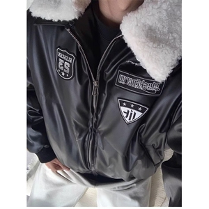 【有货】DM68-P93黑色机车服皮衣外套秋冬加厚复古pu皮棒球服夹克图片