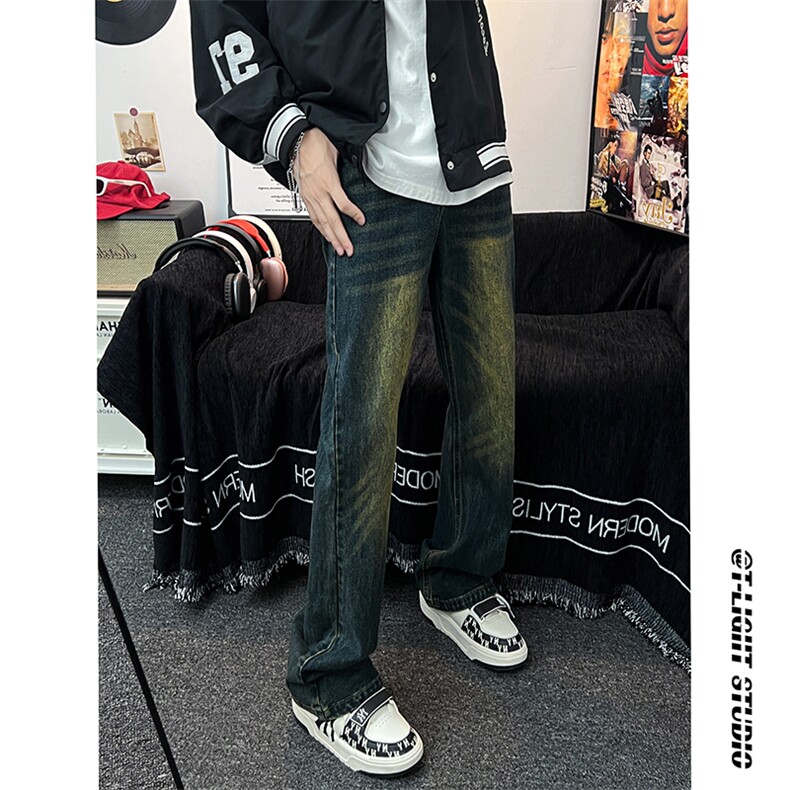 B221美式ins高街暗黑光版修身微喇牛仔裤LK23137-P55控78,男装牛仔裤,电商B221