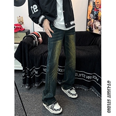 B221美式ins高街暗黑光版修身微喇牛仔裤LK23137-P55控78，男装牛仔裤，电商B221