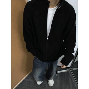 DM11-P60针织开衫外套男美式复古bf慵懒风宽松翻领毛衣-网图现货图片
