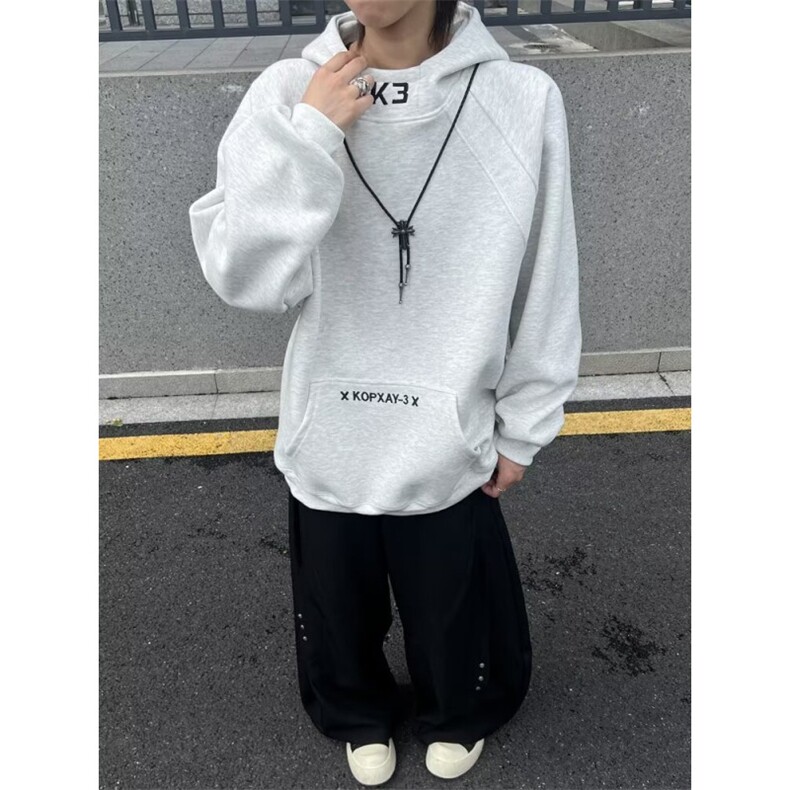 网络图现货 潮流简约刺绣连帽卫衣文艺流行慵懒原宿外套JCT82-P40图片