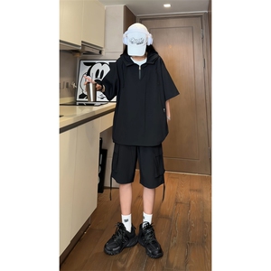 量大优 供视频 泡泡纱夏款连帽套装短袖短裤男 CP74TZ-特p60图片