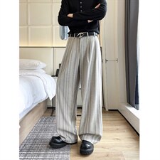 2026春夏复古条纹男女款显瘦宽松休闲直筒阔腿西装裤6613-特P79，男装西服套装，电商C305A