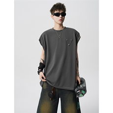 现货-原创-纽扣装饰背心痞帅坎肩休闲T恤短袖1016-1T347P27K49，男装背心/马甲，星座1016-1（原电商B408-1）