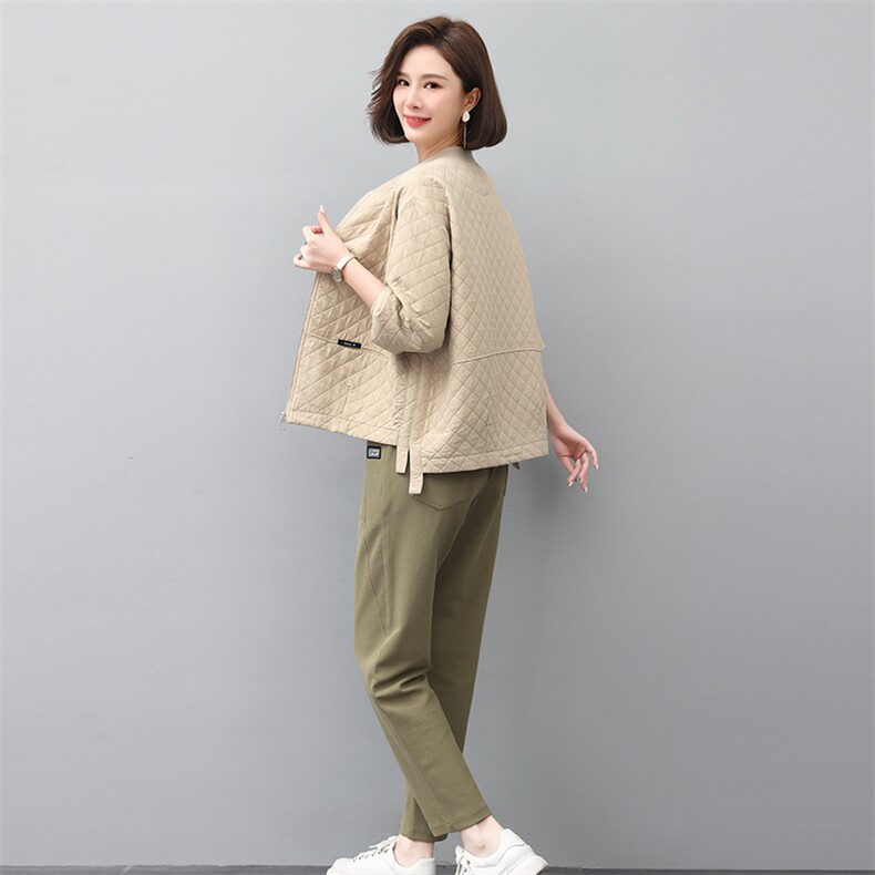 2024春年秋季新款潮韩版夹棉女长袖宽松显瘦休闲两件套装,女装套装/套裙,独衣靓