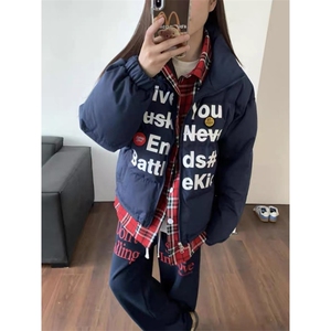 【有货】DW268-P108美式假两件字母印花棉衣女冬季宽松加厚外套图片