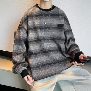 条纹中山卫衣男士秋冬季慵懒风外套美式复古宽松上衣W105A/P42图片