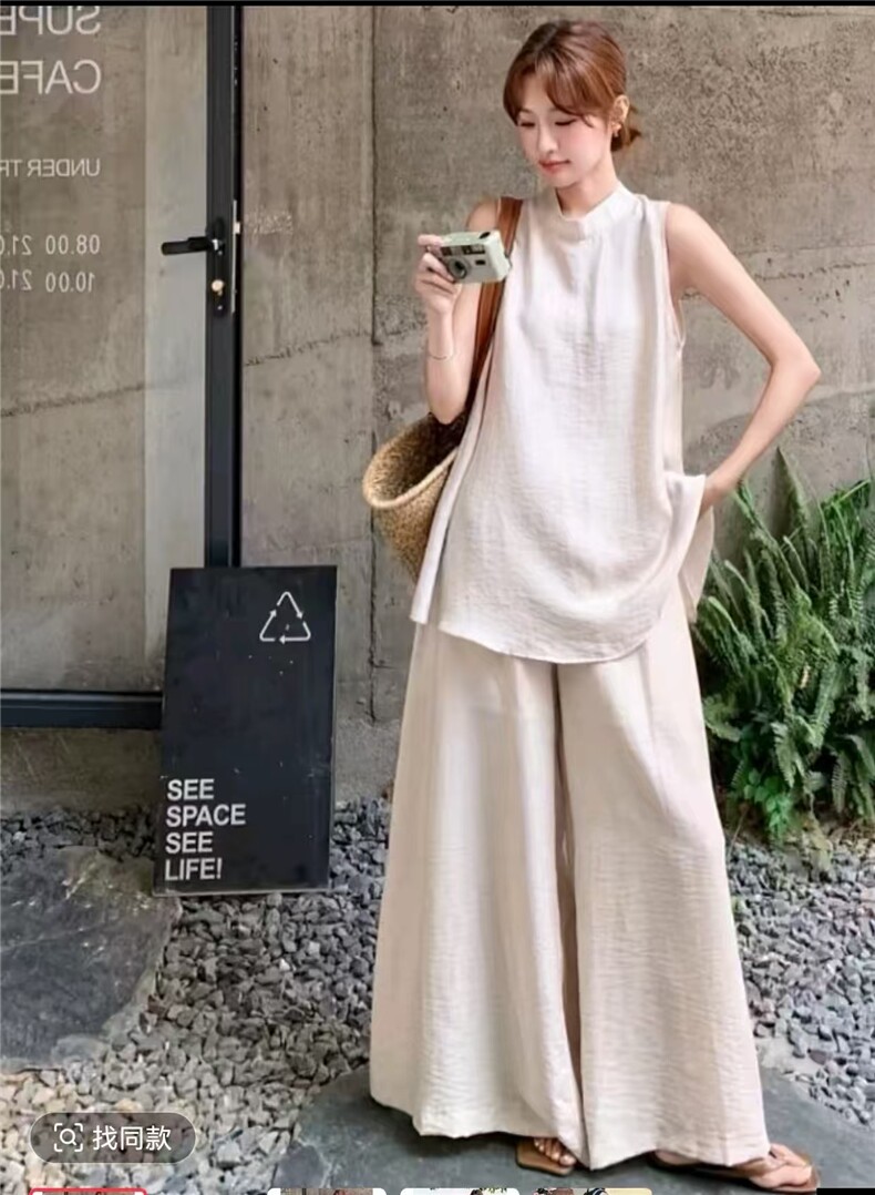 2025韩系松弛感无袖慵懒风套装图片