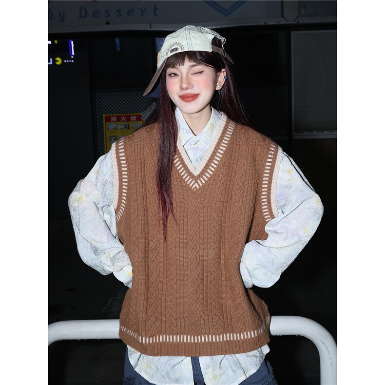 学院风麻花毛衣V领背心针织衫韩版宽松叠穿坎肩马甲SWB101,男装背心/马甲,星座516A