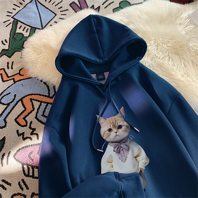 2025秋季新款日系猫咪印花连帽仿棉卫衣wlcm4048-特批35控59,男装卫衣,星座605(原A050)