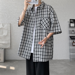 短袖衬衫男夏季新品港风宽松大码格子设计衬衣CS1903-P32图片