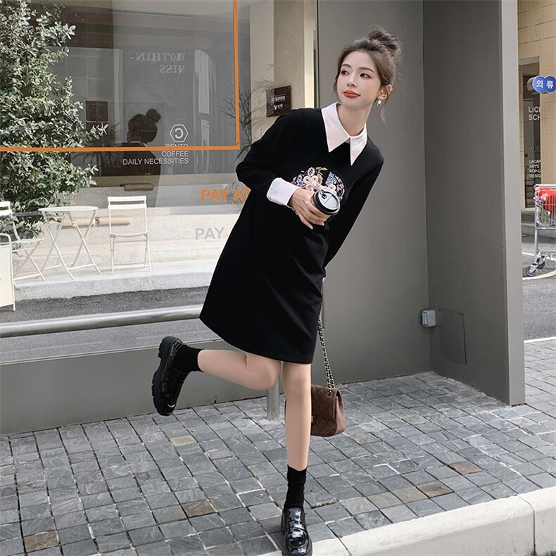 春季新款针织连衣裙女中长款修身显瘦气质百搭时尚长袖裙子,女装连衣裙,秋水欣儿