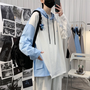 7XL-M码 港风连帽卫衣男2023秋季新款加肥加大码拼色长袖上衣控79图片