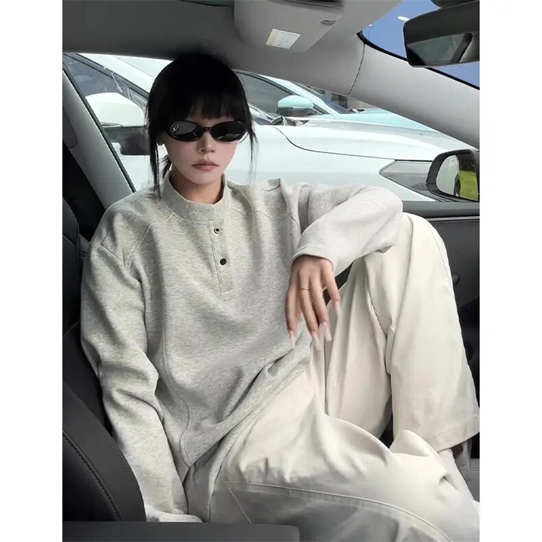ZW03-P31亨利领正肩卫衣男秋季cleanfit美式解构拼接设计感长袖,男装卫衣,电商B323A