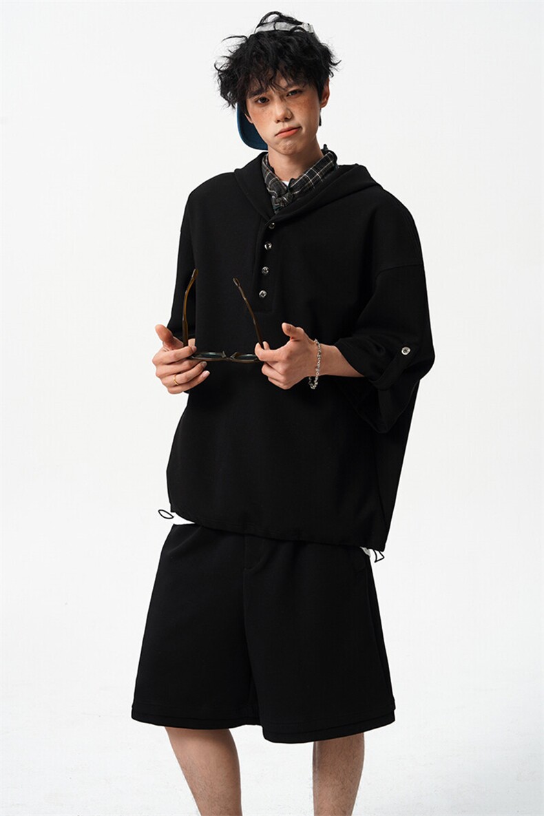 8XL-M高品质莫代尔空气层套装连帽短袖男上衣五分裤两件套TZ110,男装休闲套装,电商D206-1