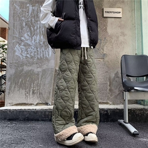 羊羔绒棉裤菱格纹休闲运动男女秋冬加厚高腰阔腿宽松裤A656/P48图片
