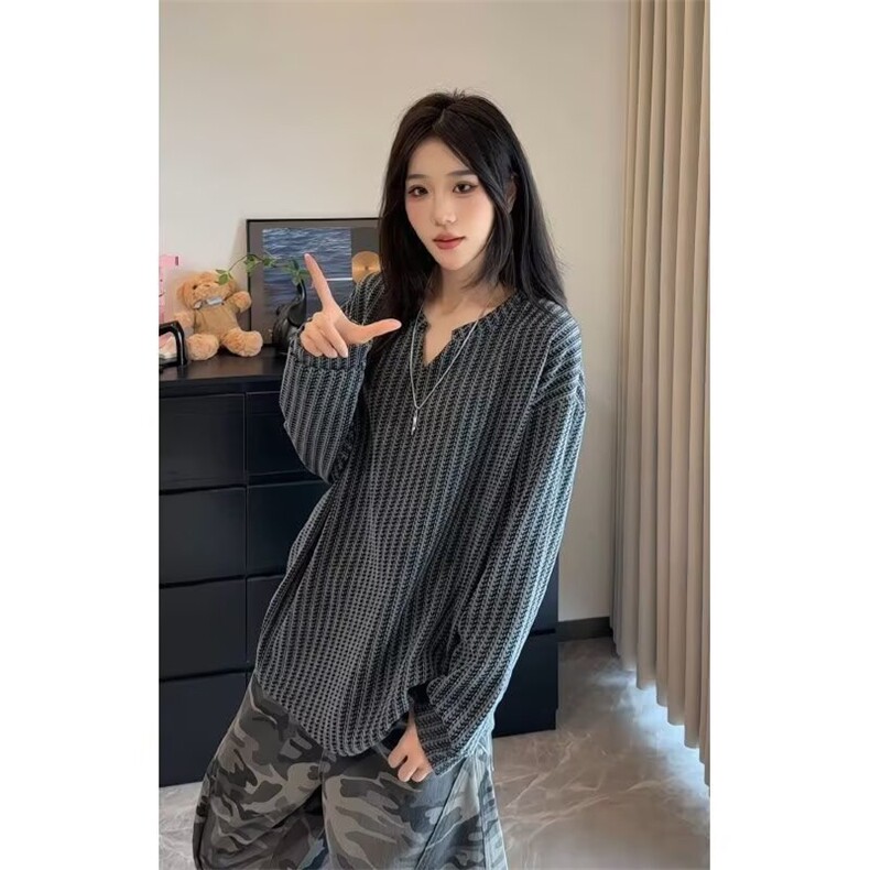 新款深V领长袖针织衫女欧货气质修身显瘦毛衣打底衫开叉上衣TXX03,男装T恤,星座516A