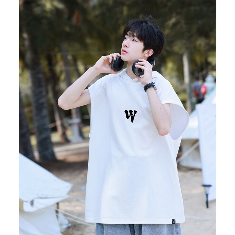 2025夏季新款简约创意字母W印花大码男士休闲短袖T恤B13/P35控49,男装T恤,电商A148