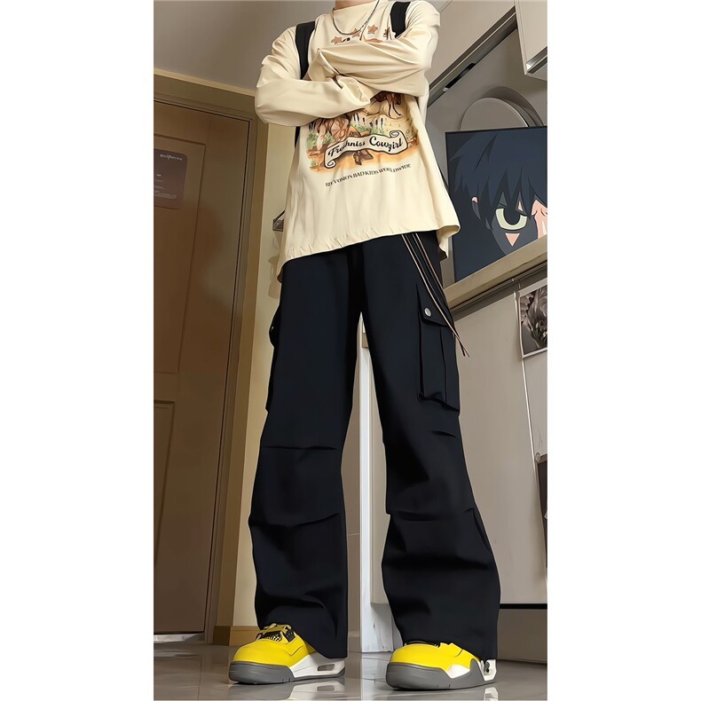 春季美式降落伞兵工装裤男高街复古褶皱休闲裤阔腿直筒KZ012P78,男装工装外套,电商B312