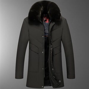 8819/P135中老年冬季新款棉服父亲加绒加厚中长款大毛领棉袄男图片