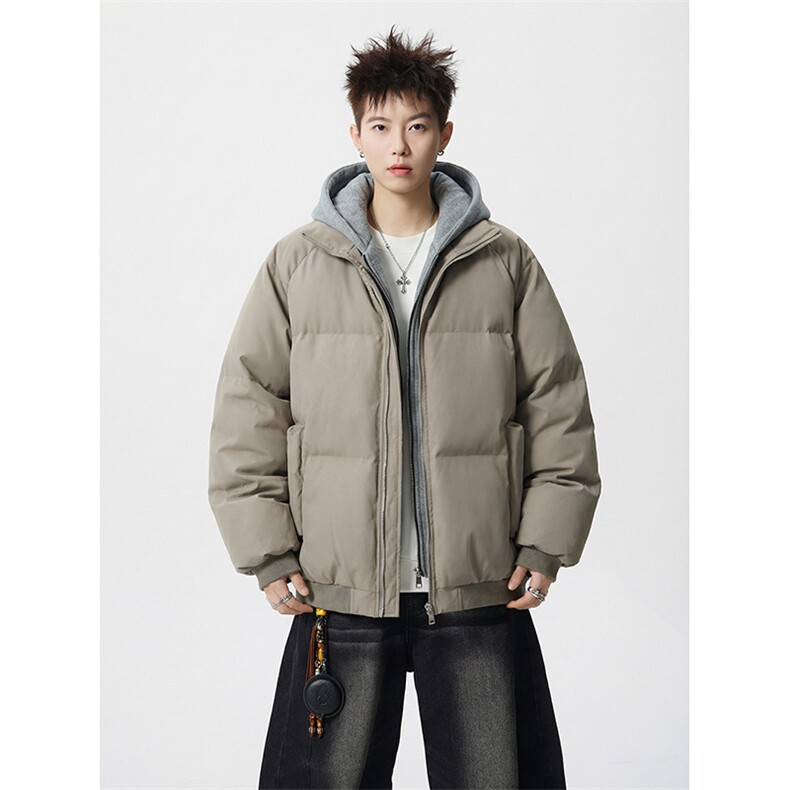 现货高品质重磅工艺美式高街假两件PU皮棉衣男女加厚棉服外套,男装棉衣,电商A443