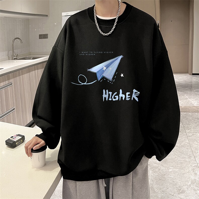 华夫格卫衣圆领卫衣男大码长袖t恤男外套 HW76270-P30加绒款-P40图片