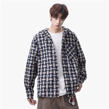 衬衫男春季新款港风宽松连帽大码格子长袖衬衣CS1982-P42，男装衬衫，星座214-3