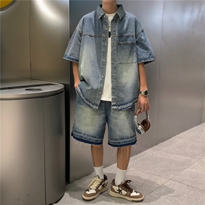 牛仔套装男韩版潮流做旧个性2024秋夏新款inside两件套W4958-P83图片