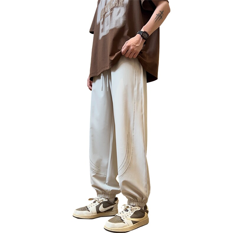 量大优供视频激光打孔速干冰丝束脚裤男XH67-特P30,男装休闲裤,电商B367