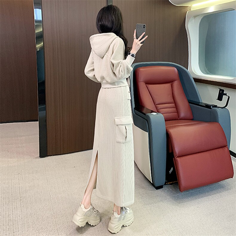 潮流气质休闲套装连帽上衣工装半身裙两件套,女装套装/套裙,江南